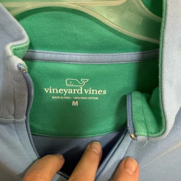 Vineyard Vines Men’s Light Blue Half-Zip with Green Trim - Picture 3 of 3